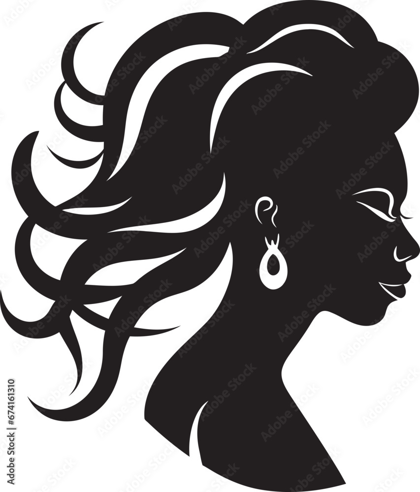 Elegant Lines Black Logo with Females Face Icon in Monochrome Elegant Essence Black Logo with Female Face Icon