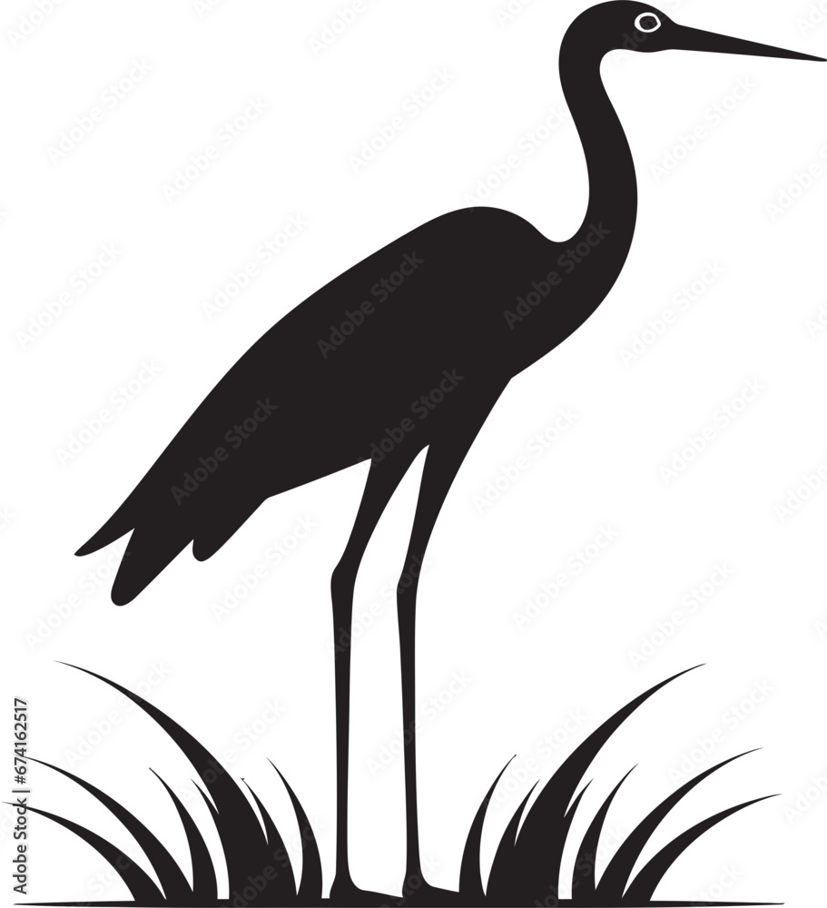 Heron in Vector Artistry Minimalistic Black Heron Logo