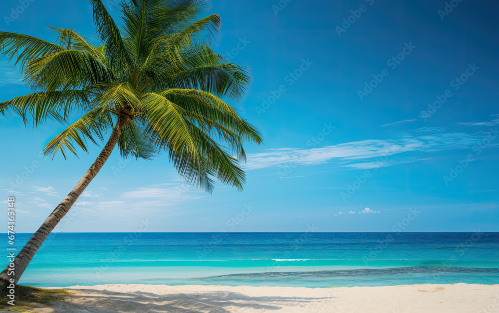 Tropical beach with palm tree wallpaper background banner