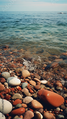 Colorful pebble beach rocks stones in the water wallpaper background