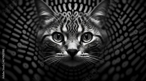 A cat is looking into the camera in a black and white photo, AI