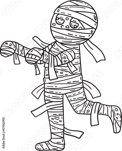 Zombie Mummy Isolated Coloring Page for Kids