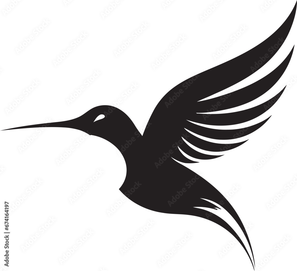 Obraz premium Hummingbird Silhouette in Contemporary Design Black and White Hummingbird Icon