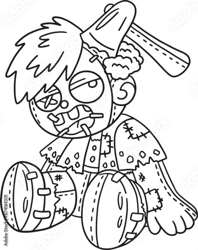 Zombie Plushie Isolated Coloring Page for Kids
