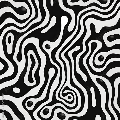 Black and white abstract squiggly line maze pattern optical illusion wallpaper banner