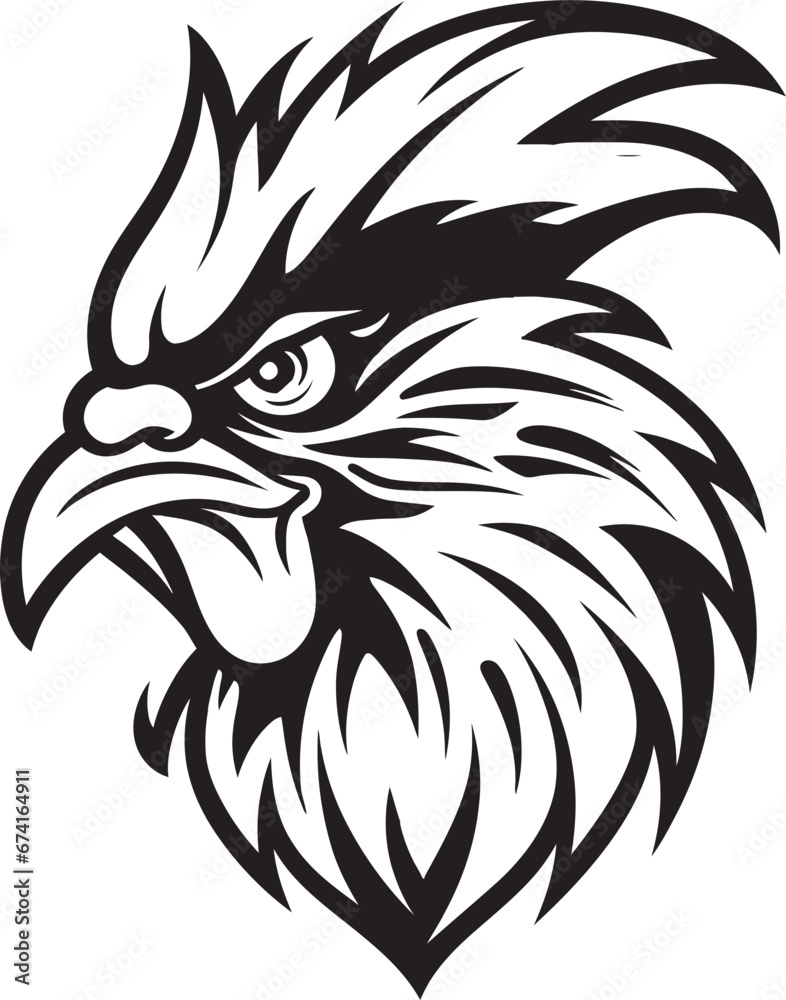 Naklejka premium Rooster Majesty in Black and White Iconic Rooster Silhouette Logo
