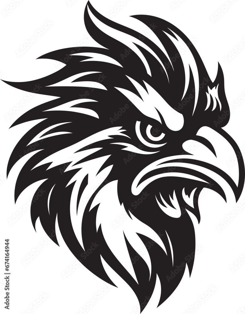 Rooster Mascot with Artistic Flair Iconic Rooster Symbol in Bold Black