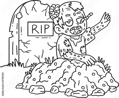 Zombie Rising from the Grave Isolated Coloring 