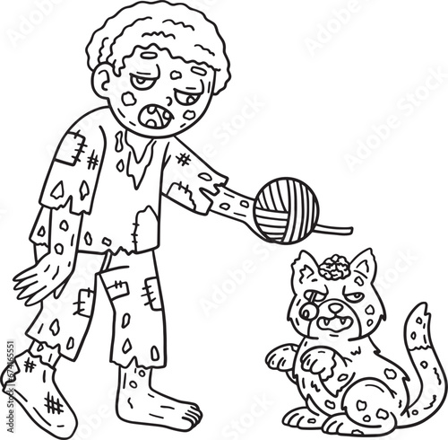 Zombie and Undead Cat Isolated Coloring Page
