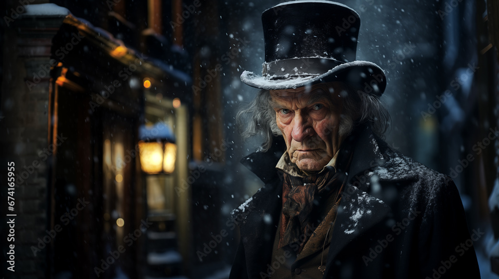 Ebenezer Scrooge Makes His Way Home Through London On Christmas Eve - obrazy, fototapety, plakaty 