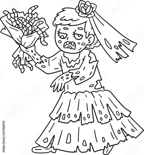 Zombie Bride Isolated Coloring Page for Kids