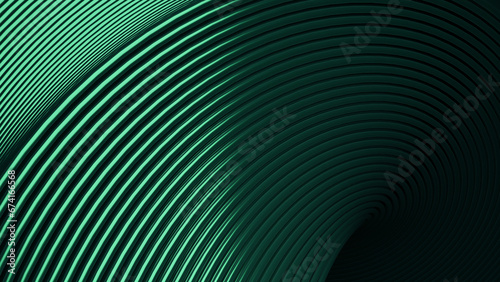 3d rendering of abstract green wavy curved lines on black background