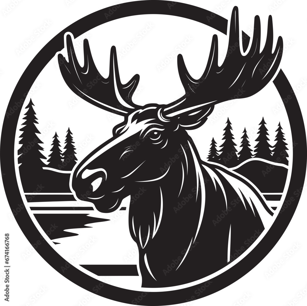 Obraz premium Minimalistic Moose Vector Symbol Elegant Black Moose Emblem