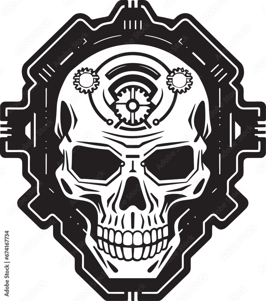 Cyberpunk Skull Emblem The Fusion of Man and Machine Vector Mechanical Skull Icon A Technological Metamorphosis