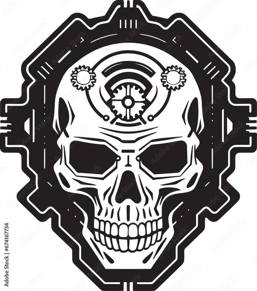 Cyberpunk Skull Emblem The Fusion of Man and Machine Vector Mechanical Skull Icon A Technological Metamorphosis Cyberpunk Skull Emblem The Fusion of Man and Machine Vector Mechanical Skull Icon A Technological Metamorphosis