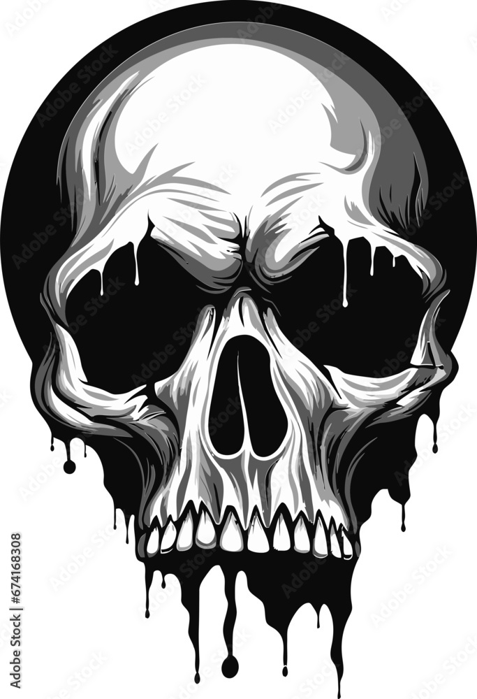 Obraz premium Vector Wall Artistry Unearthing the Skull Emblem Gothic Intrigue in Cracks The Peeping Skull