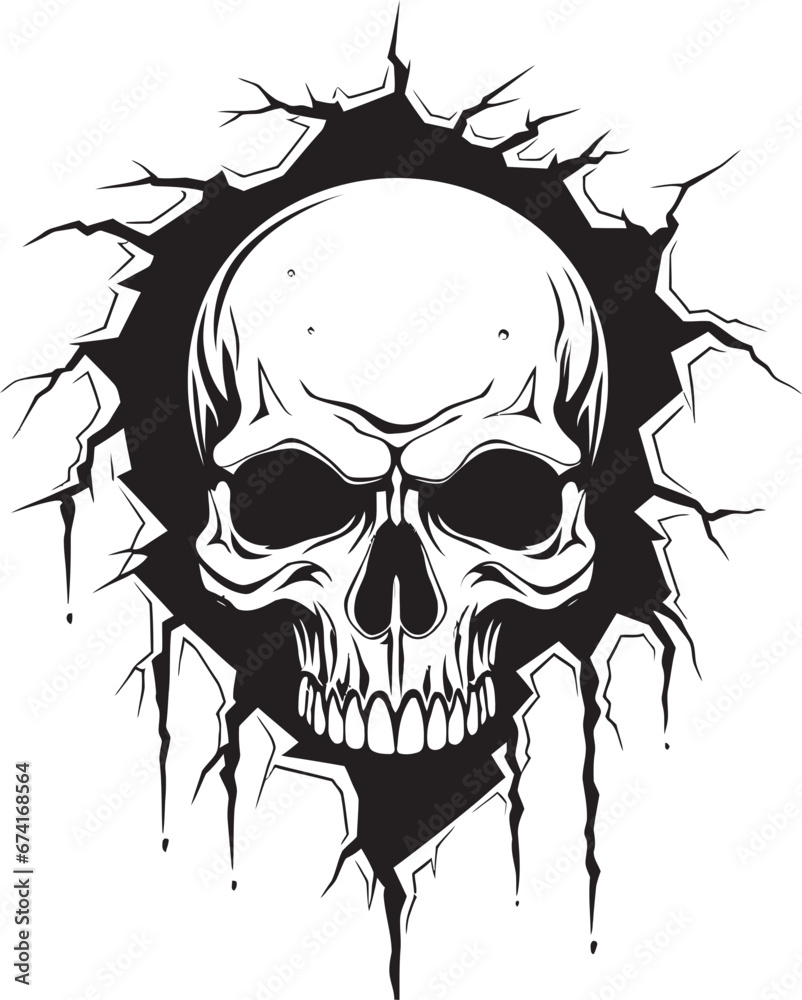 Obraz premium A Dark Revelation The Intricate Vector Skull Symbol Eyes in the Abyss A Skull Peering Through the Wall