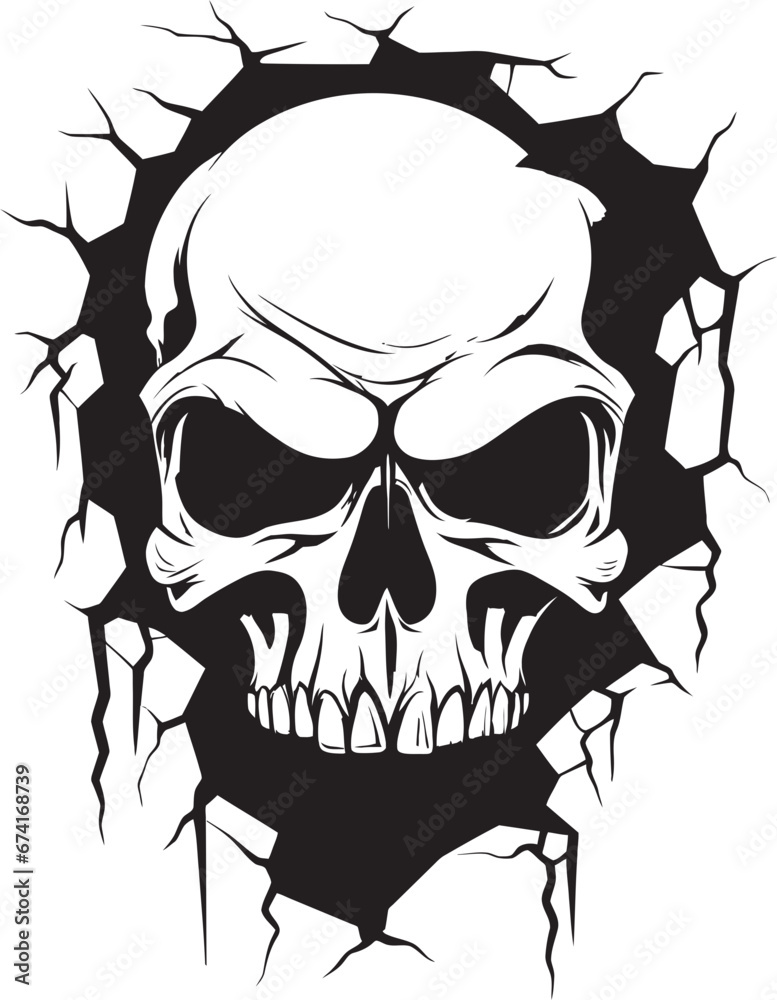 Obraz premium Vector Artistry Unveiled The Skulls Cryptic Escape Intricate Wall Intrusion A Glimpse of the Hidden Skull