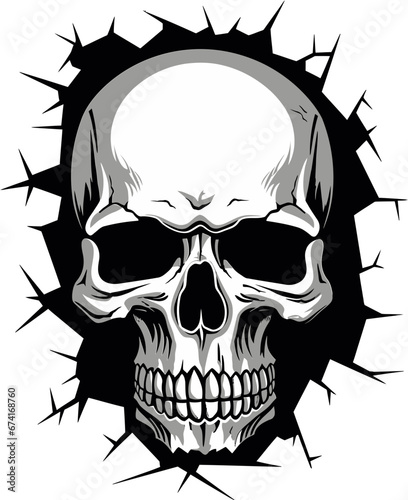 Gothic Wall Resurgence The Hidden Gaze of the Vector Skull Behind the Walls Secrets A Cryptic Skull Peeks Out