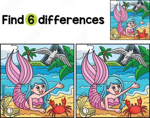 Waving Mermaid on the Beach Find The Differences