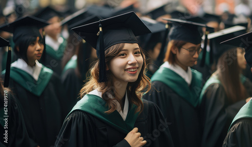 Portrait of young female graduate student,portrait of big company of youth young students graduating from collage university together friends. photo