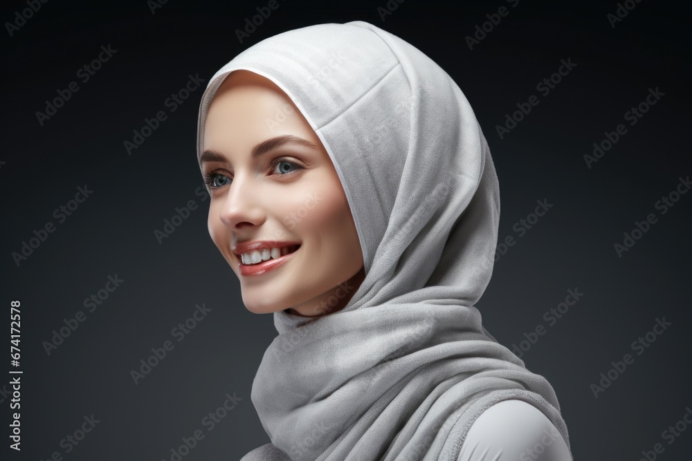 Portrait of a smiling woman in a headscarf. Portrait of a smiling woman in a headscarf.