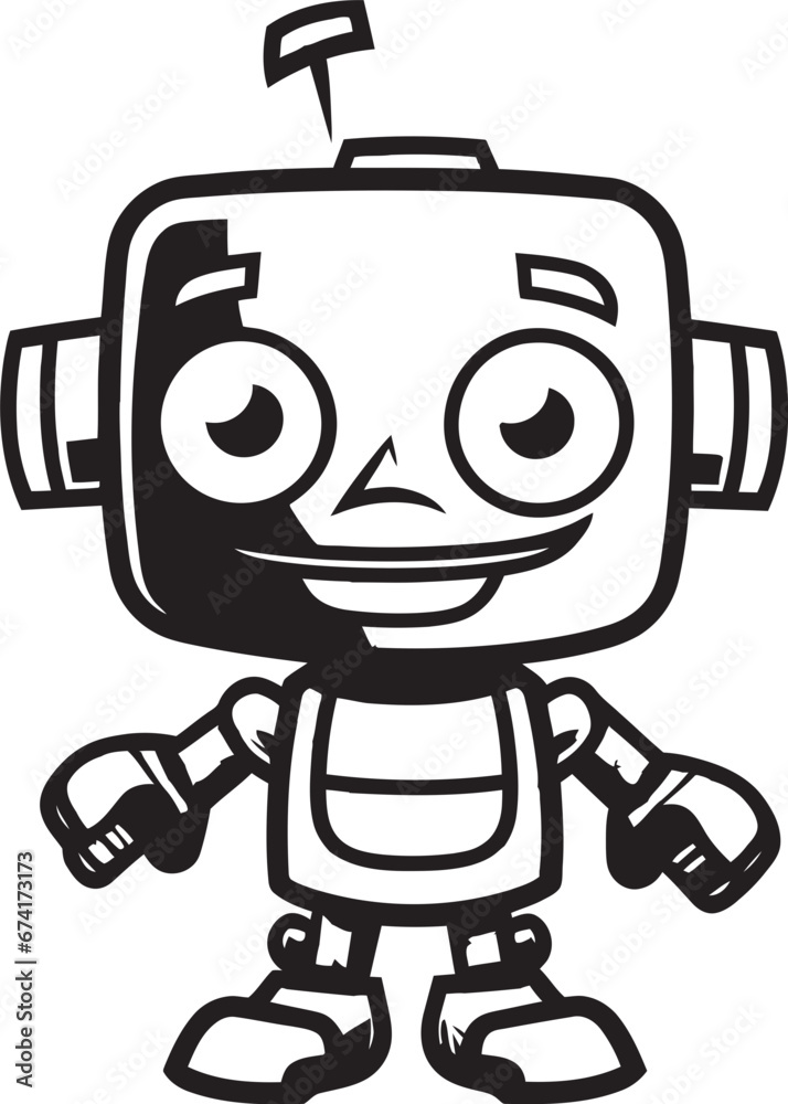 Gizmo Gladiator The Stylish Miniature Robot Icon Ebon Enforcer A Space Age Mascot in Vector