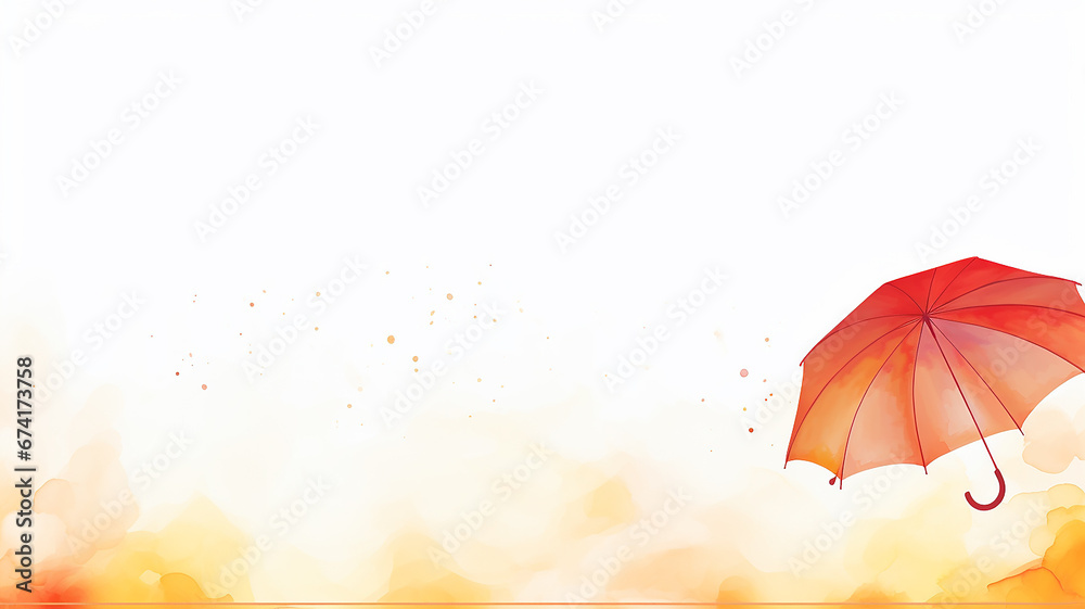 white background, copy space with yellow watercolor umbrella, autumn blank - obrazy, fototapety, plakaty 