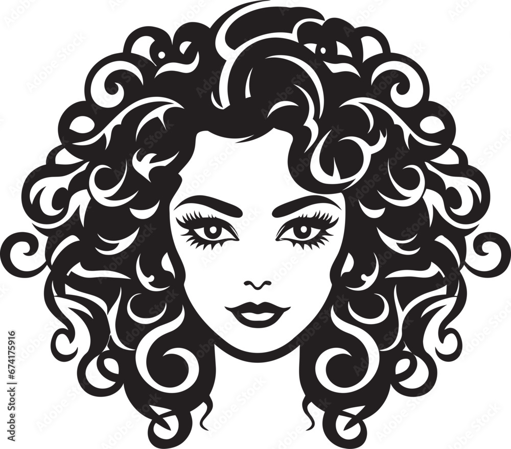 Crowning Curly Glory A Symbol of Feminine Beauty Natural Ebon Curls A Black Vector Hair Logo