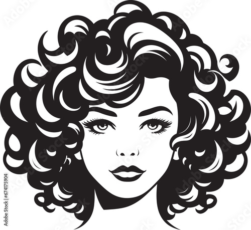 Ink Black Curly Waves A Hair Logo Design Tresses of Elegance A Curly Haired Icon in Black