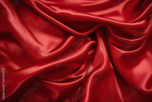 red Silk satin fabric cloth with folds background wallpaper, 
