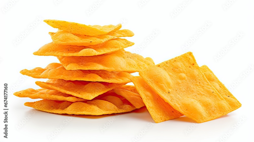 Cheddar crisps on white background Cheddar crisps on white background
