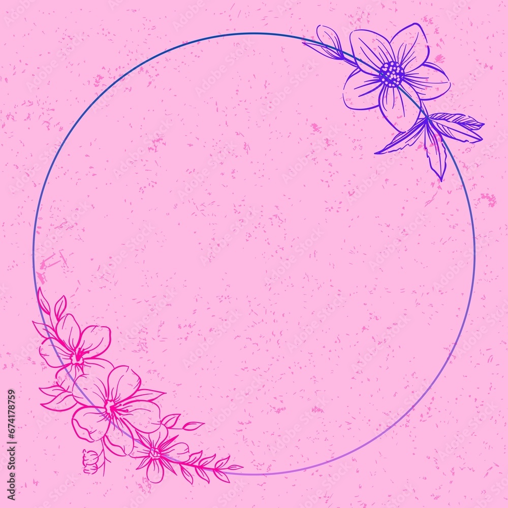 Floral circle frame in pink background for celebration card