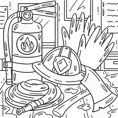 Firefighting Tools Coloring Page for Kids