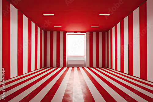 Empty room interior with colorful red striped pattern for presentation display  