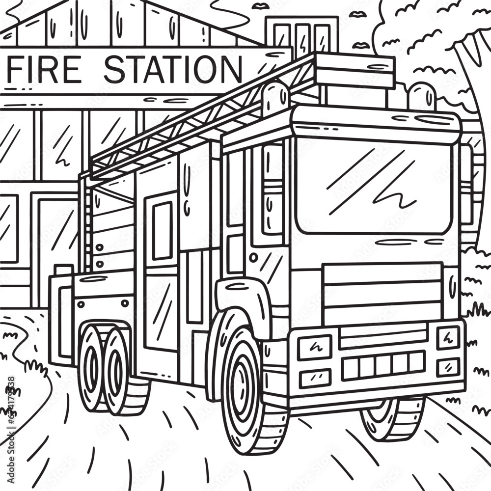 Firefighter Truck Coloring Page for Kids Stock Vector | Adobe Stock