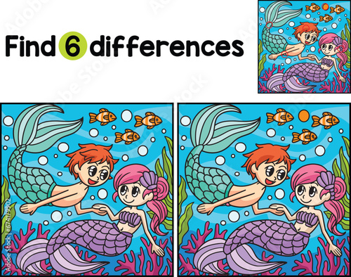 Mermaid And Merman Find The Differences