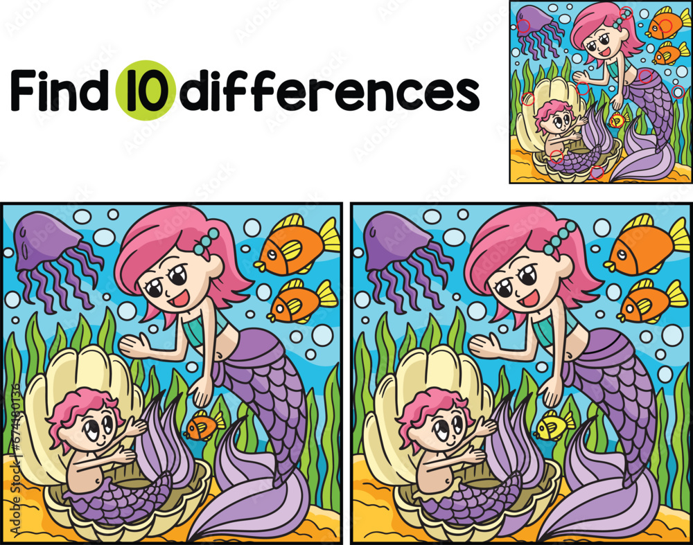 Mermaid With A Baby Find The Differences