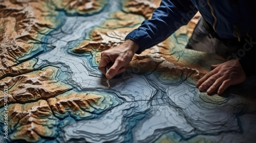 Geographer exploring the terrain on the model