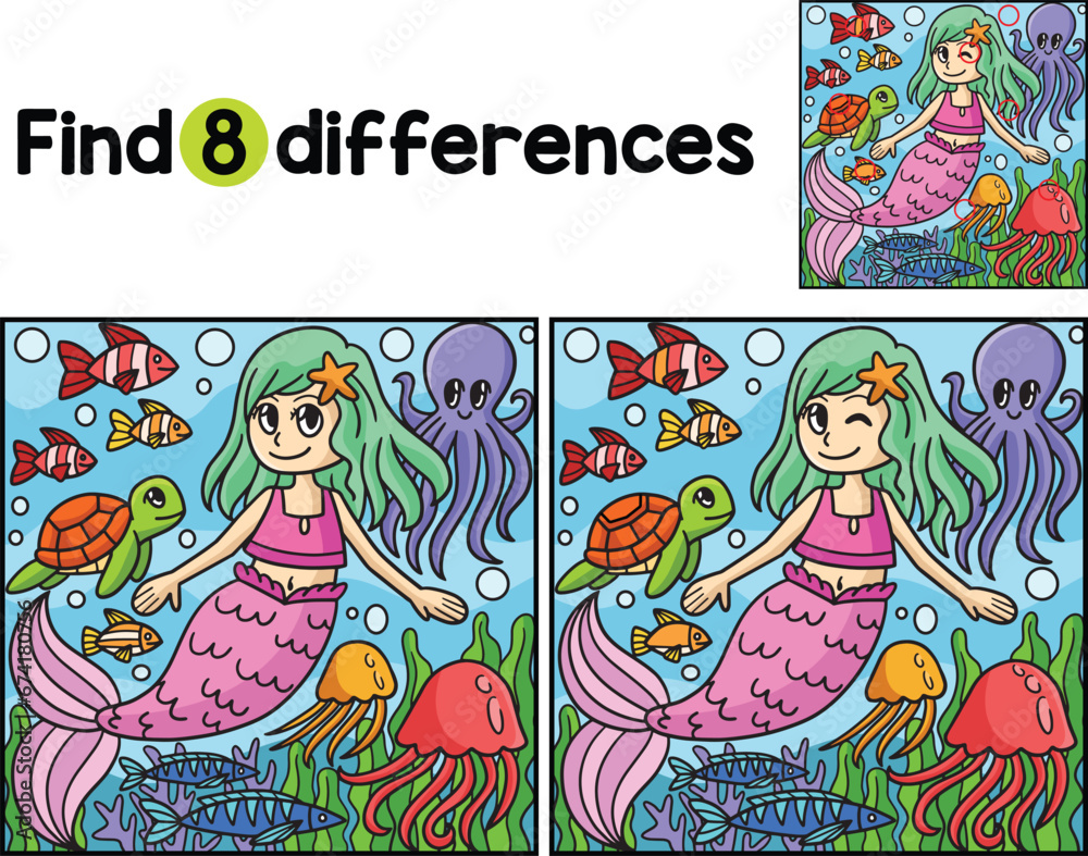 Cute Mermaid Mermaid Find The Differences
