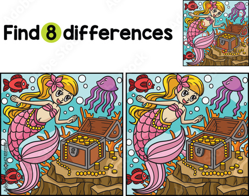 Mermaid with a Treasure Box Find The Differences