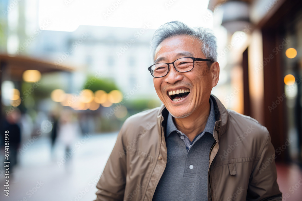 senior old man happy expression outdoors in a city. ai generated senior old man happy expression outdoors in a city. ai generated