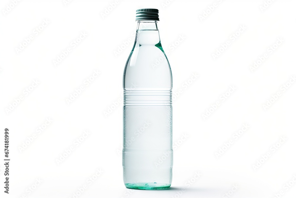 A bottle of carbonated water with a label that has no text. It is pictured alone on a white background. A bottle of carbonated water with a label that has no text. It is pictured alone on a white background.