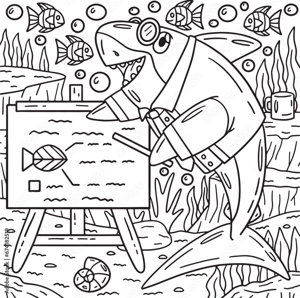 Professor Shark Coloring Page for Kids