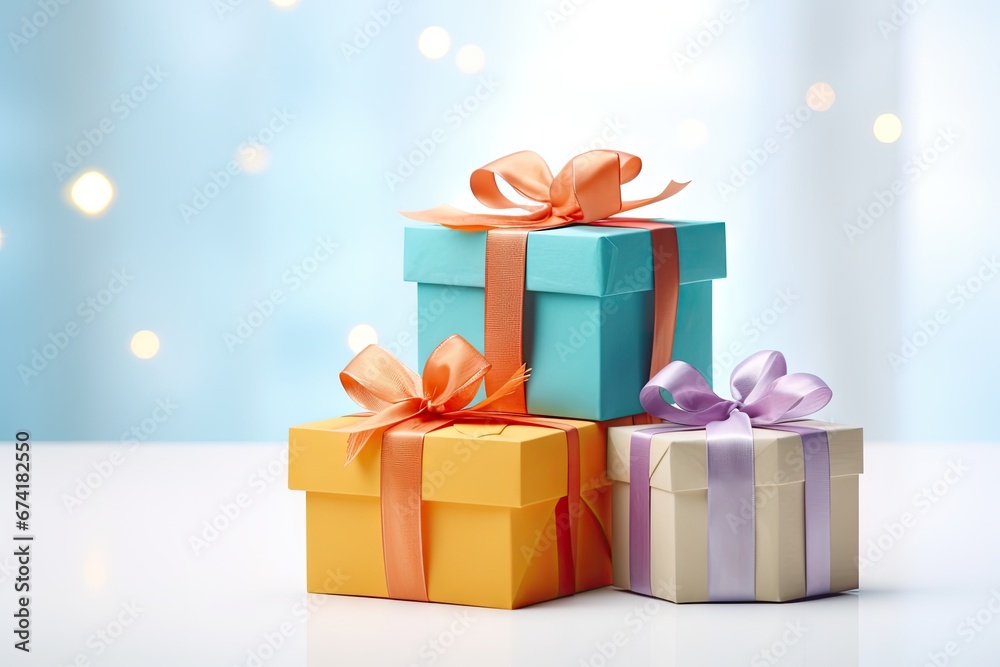 Colorful gift boxes on a white table