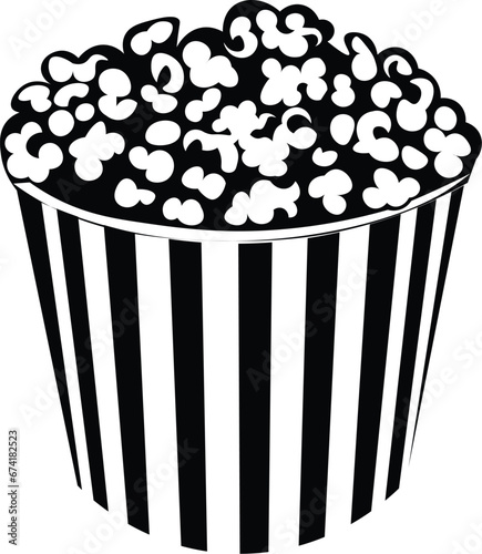 Cartoon Black and White Isolated Illustration Vector Of A Bucket of Popcorn