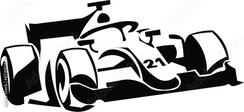 Cartoon Black and White Isolated Illustration Vector Of An Formula 1 F1 Car