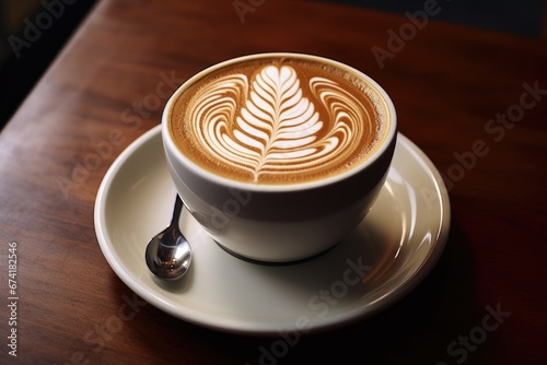 Creating latte art coffee photo