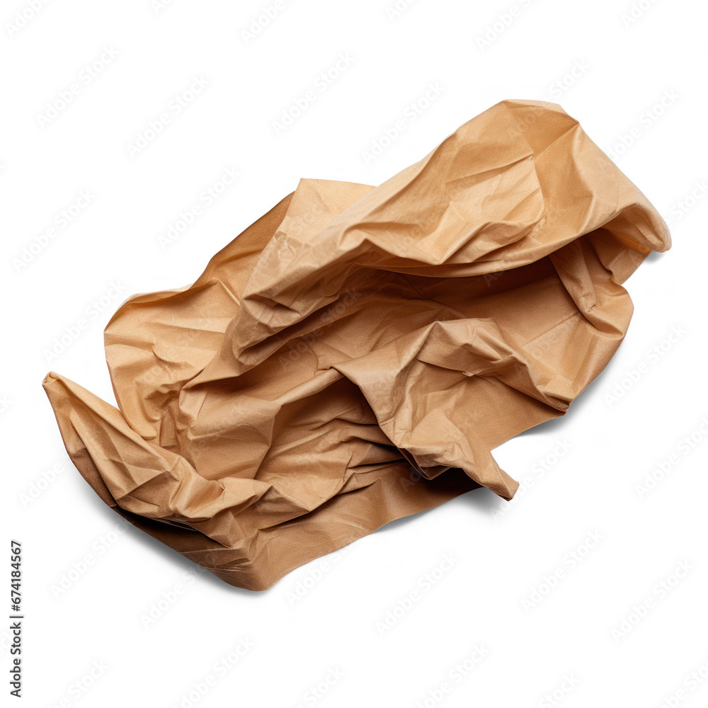 solitary, wrinkled brown wrapping paper sheet in isolation solitary, wrinkled brown wrapping paper sheet in isolation