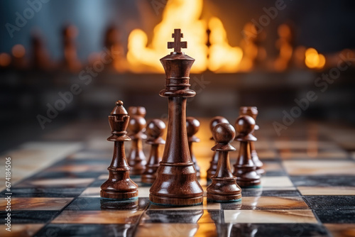 A chessboard with pieces in mid-game strategy. Concept of strategy and intellectual challenge. Generative Ai.